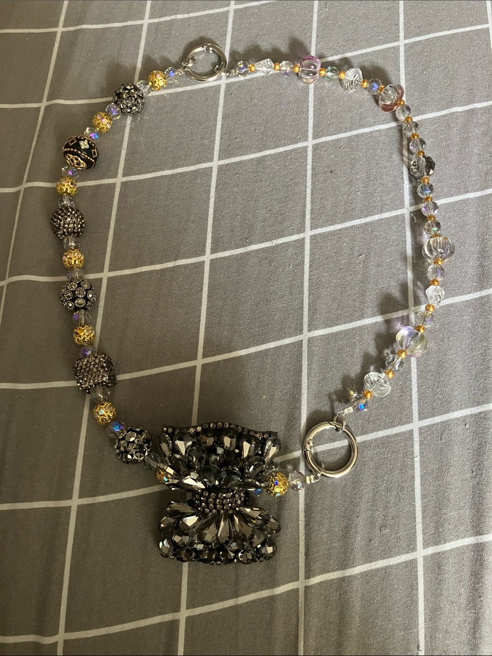 Crystal Butterfly Statement Necklace - Black and Gold